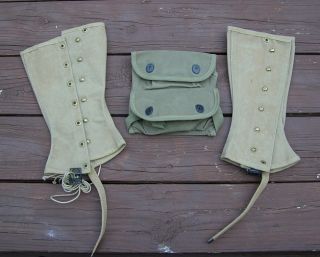 Original WWII USMC Marine Canvas Leggings Two Pocket Grenade Pouch