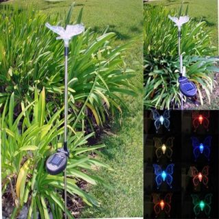 solar butterfly garden stake color change light