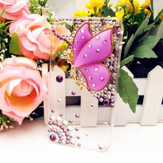 3D Bling Purple Crystal Butterfly Fairy Angel Case Cover for iPhone 4 