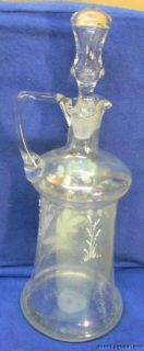 Antique Victorian Hand Blown Glass Large Cruet Embossed Hand Painted 