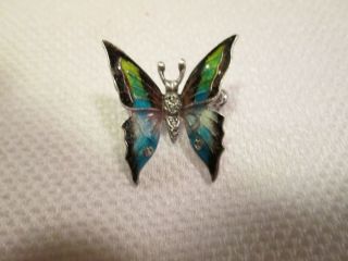  Vintage Silver Enameled Butterfly Pin