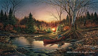 Terry Redlin MORNING SOLITUDE Encore Print Canoe Camping Fishing
