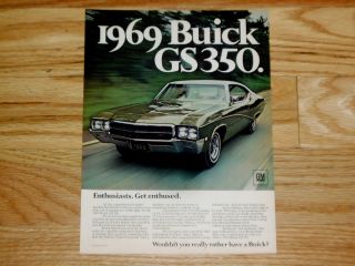 1969 Buick Skylark GS 350 Print Ad Poster Picture Sign gs350 V8 Engine 