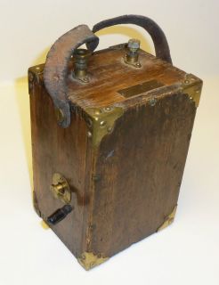 Holtzer Cabot Telephone Magneto in Oak Case Hand Crank Vintage Antique 