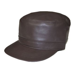 Plain Solid Color Leather Fitted Mens Military Cadet Cap