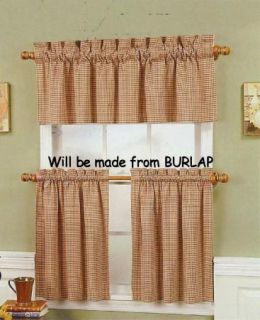 PC Set Burlap Kitchen Curtain Valance Tiers 30