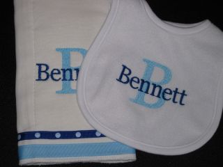 New Personalized Burp Cloth Infant Bib Set Monogrammed Baby Shower 