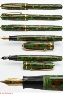 BURNHAM 51 green & brown marbled England lever filling pen 1950s 