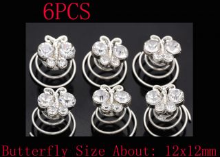 6pcs Wedding Clear Crystal Butterfly Hair Twists Pins