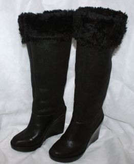 295 New Michael Kors Boots Calista Suede Fur Sherling Tall Wedge High 