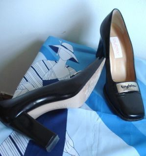 Byblos Italy 6 5 Black Leather Pumps 3 Stacked Heel Mint Preppy Shoes 