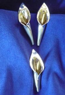   Taxco Mexico 925 Silver Calla Lily Pin and Pierced Earrings Set