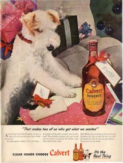 1945 Calvert Reserve Whiskey Terrier Dog Vintage Bottle PRINT AD