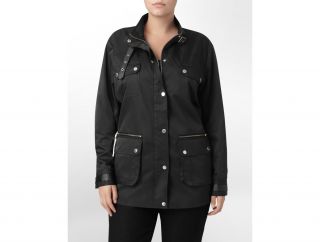 Calvin Klein Plus 4 Pocket Faux Leather Trim Jacket Womens