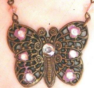 50 Off Vintage Bronze BP Pink Crystal Butterfly Chain Necklace
