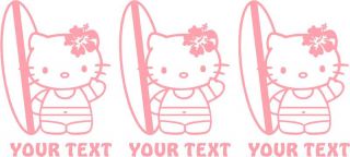 Qty 3 Hello Kitty Surf Custom Text Vinyl Sticker Decal