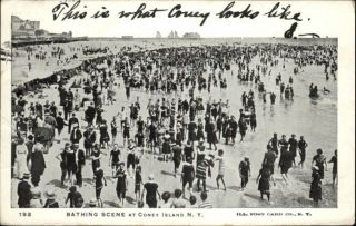 Coney Island NY Bathing Beach Scene c1910 Postcard