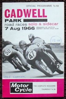 Cadwell Park Solo Sidecar Motorcycle Road Race Programme 7 Aug 1966 