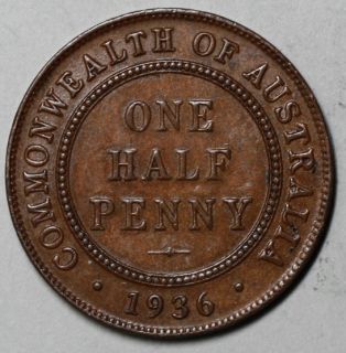 1936 XF Australia Half 1 2 Penny King George V Last Year Issue