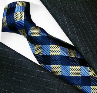 12040 Lorenzo Cana Italian Silk Tie Blue Gold Plaids Checks Necktie 