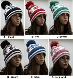 Snowflakes Hat Fold Up Cable Knit Beanie Pom Pom Beanies Winter Hat 