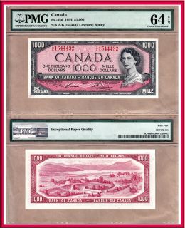 PMG CH UNC64 1954 $1000 Bank of Canada QE2 Portrait, BC 44d Lawson 