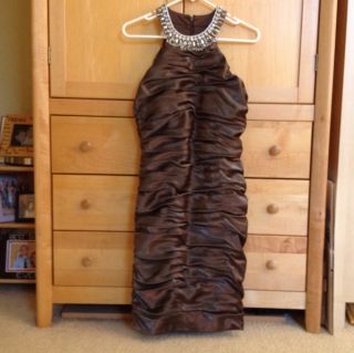 Cachet Brown Rouched Beaded Cocktail Evening Sleeveless Dress Sz 10 