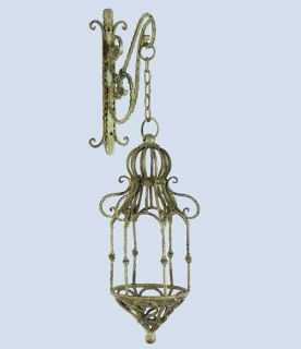 Victorian HangingCandle Lantern Mint Green Wrought Iron *