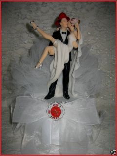 Funny Sexy Axe Fireman Wedding Kissing Cake Topper