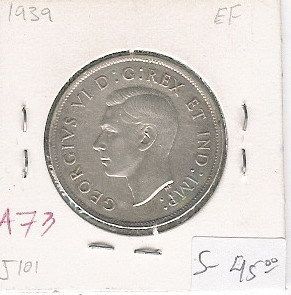  1939 Canadian Silver Half Coin A73