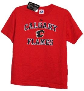 Calgary Flames NHL Majestic Red Tshirt with Flames Logo Kids Large L 