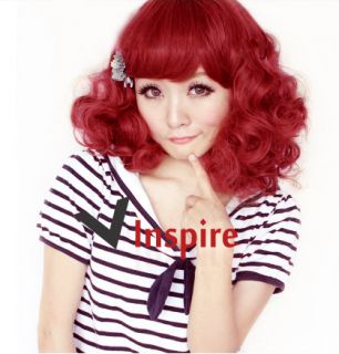 Stylish Long Wavy Candy Apple Red Fashion Hair Wig With Bangs