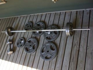 Hole Weight Lifting Bar, Cap Plates, and Dumbbell Lots