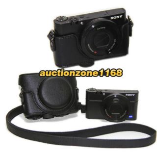 Camera Leather Case Bag Pouch Strap for Sony RX 100 RX100 Black Color 