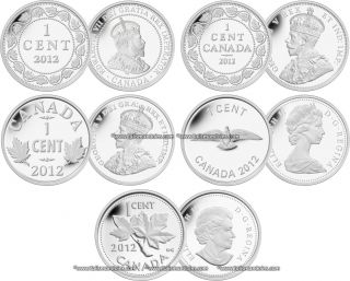 Canada 2012 Farewell to Penny One 1 Cent Pure 9999 Silver 5 Coin Proof 