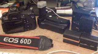 Canon EOS 60D Digital SLR Camera   (Body Only) w/ grip and extra 