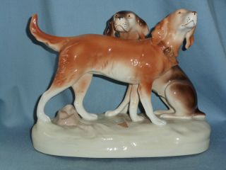  Royal Dux Pair Hunting Dog Buddies Figurine
