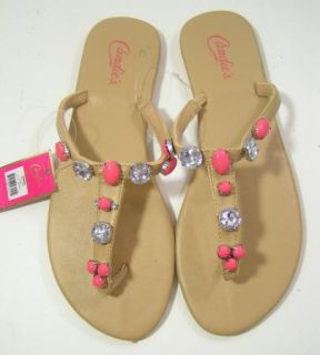 Candies Beige Coral Jeweled T Strap Flip Flops Sandals Size Large 9 10 
