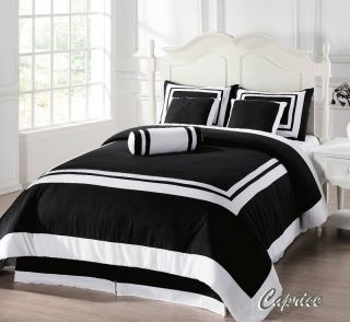 7pcs Caprice Black White Hotel Comforter Set Bed in A Bag Full Size 