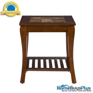 Cambria End Table Brown Cherry Finish Wood Slate Top Set Available 