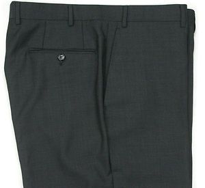 CANALI Flat Front Charcoal Woven 4 Season Wool Trousers 37R New $495 