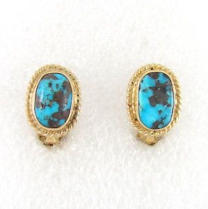 Navajo 14k Yellow Gold Candelaria Turquoise Clip on Earrings G Bit 