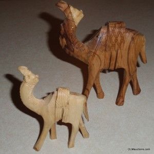 hand carved 3 wooden camels donkey from egypt