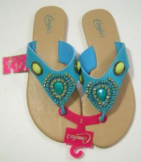Candies Blue Green Jeweled Beaded Flip Flops Sandals Womens Size XL 11 