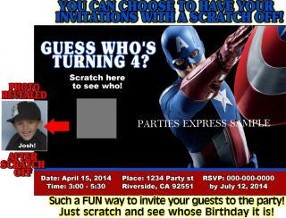 Captain America Avengers Birthday Party Invitations Scratch Off 