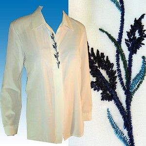   White Blouse Shirt Embroidered by Lana Lee Canada Rayon Blend 8