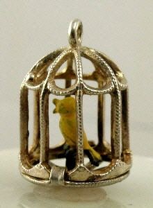   English Sterling Silver Birdcage Charmyellow Enameled Canary