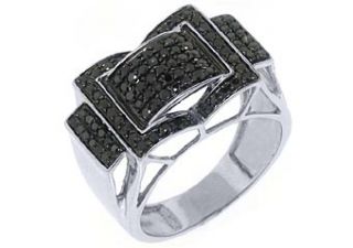   Black Diamond Ring 10KT White Gold Brilliant Round Cut 1 Carat