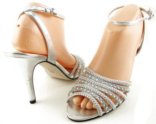 Caparros Mya Silver Metallic Jeweled Womens Wedding Ankle Heel Sandals 