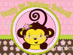 Little Pink Monkey Edible Birthday Cake Decoration Image Icing Topper 